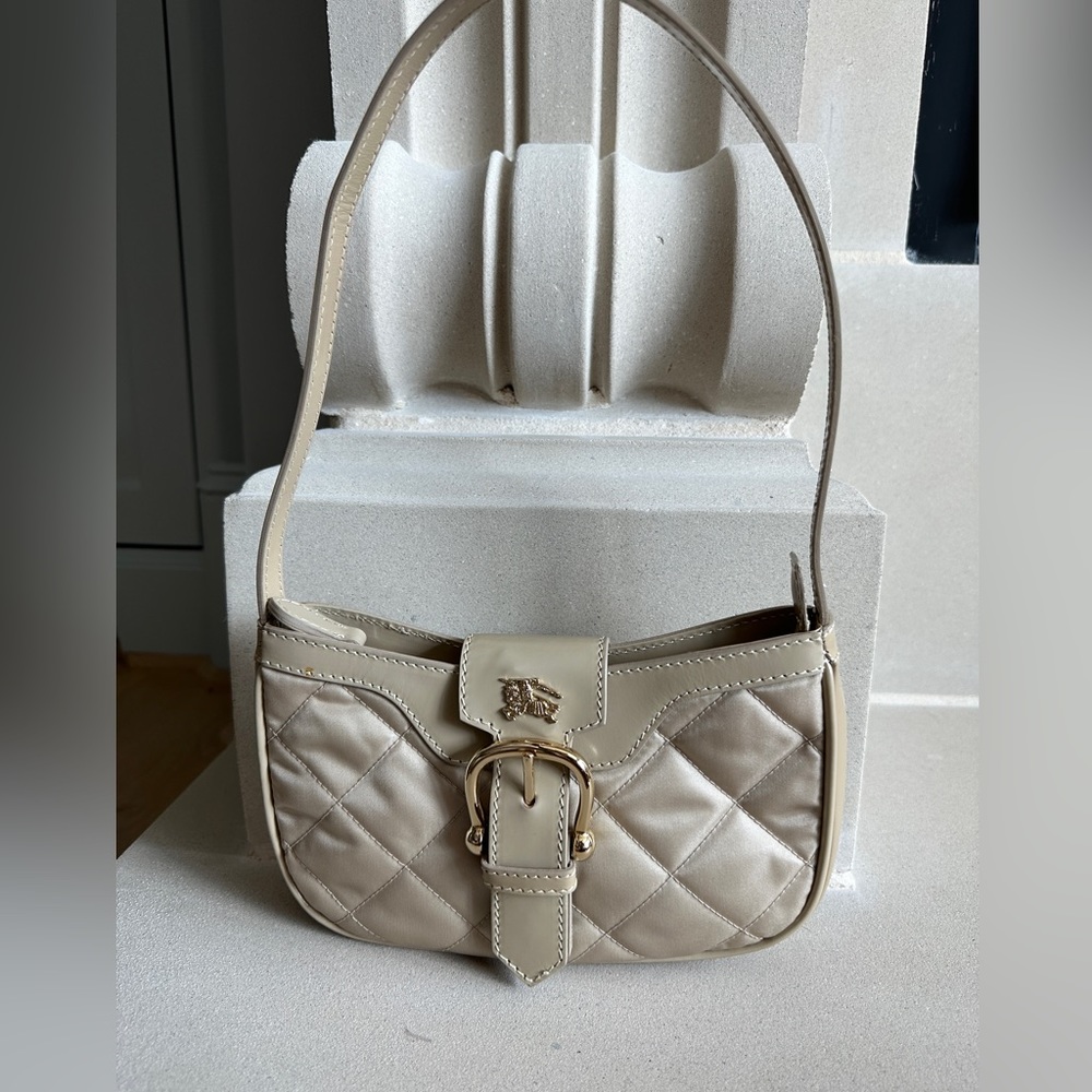 Burberry Ivory Quilted Nylon and Patent Leather Sophie Small Shoulder Bag